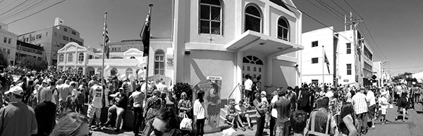 Image of the celebrations being held in front of the Greek Church in Wellington